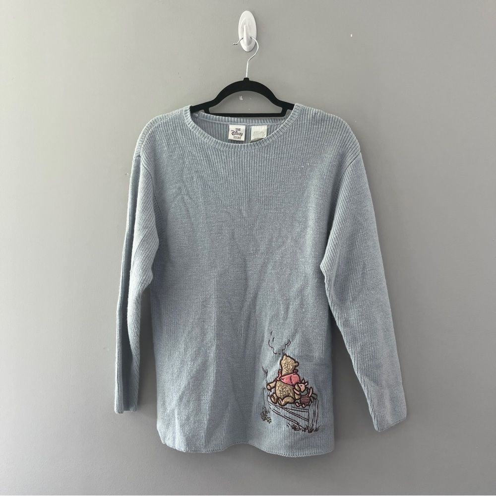 The Disney Store Blue Pullover Sweater Pooh Piglet Wool Blend Knit Size Small